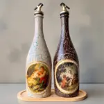 750 ml El Boyaması Cam Yağdanlık Seti | Klasik Tasarım | Crackle Efekt | Ahşap Standlı İkili Set