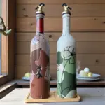 El Boyaması Cam Yağdanlık & Sirkelik Seti | 750 ml İkili set| Çatlatma Efekti & Ahşap Stand