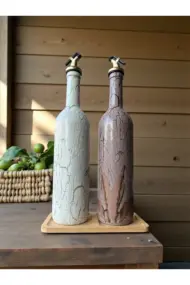 El Boyaması Cam Yağdanlık & Sirkelik Seti | 750 ml İkili set| Çatlatma Efekti & Ahşap Stand - Görsel 7