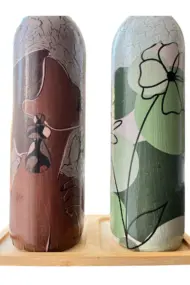 El Boyaması Cam Yağdanlık & Sirkelik Seti | 750 ml İkili set| Çatlatma Efekti & Ahşap Stand - Görsel 8