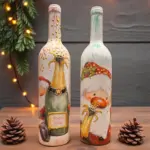 Yeni Yıl Özel El Boyaması Şişe: Dekoratif ve Şarap Sunumuna Uygun Mutlu Yıllar Temalı Tasarım