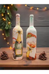 Yeni Yıl Özel El Boyaması Şişe: Dekoratif ve Şarap Sunumuna Uygun Mutlu Yıllar Temalı Tasarım