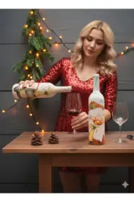 Yeni Yıl Özel El Boyaması Şişe: Dekoratif ve Şarap Sunumuna Uygun Mutlu Yıllar Temalı Tasarım - Görsel 3