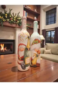 Yeni Yıl Özel El Boyaması Şişe: Dekoratif ve Şarap Sunumuna Uygun Mutlu Yıllar Temalı Tasarım - Görsel 4