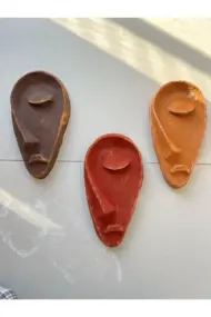 Özel Tasarım El Yapımı Heykel Soyut Yarım Yüz Maske 3'lü Set, Duvar Dekor, Ev-ofis dekor