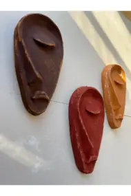 Özel Tasarım El Yapımı Heykel Soyut Yarım Yüz Maske 3'lü Set, Duvar Dekor, Ev-ofis dekor - Görsel 3