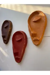 Özel Tasarım El Yapımı Heykel Soyut Yarım Yüz Maske 3'lü Set, Duvar Dekor, Ev-ofis dekor - Görsel 4