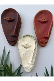 Özel Tasarım El Yapımı Heykel Soyut Yarım Ay Yüz Maske 3'lü Set, Duvar Dekor, Ev-ofis dekor