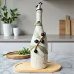 750 ml El Boyaması Cam Yağdanlık – Zeytin Dalı Rölyefli | Çatlatma Efektli | Ahşap Standlı