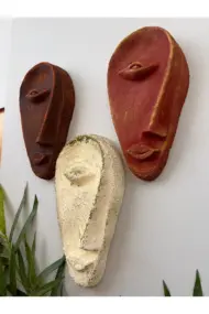 Özel Tasarım El Yapımı Heykel Soyut Yarım Ay Yüz Maske 3'lü Set, Duvar Dekor, Ev-ofis dekor - Görsel 3