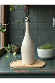 750 ml El Boyaması Cam Yağdanlık – Ayçiçeği Rölyefli | Çatlatma Efektli | Ahşap Standlı - Görsel 6