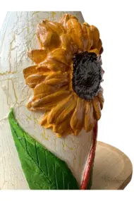 750 ml El Boyaması Cam Yağdanlık – Ayçiçeği Rölyefli | Çatlatma Efektli | Ahşap Standlı - Görsel 7