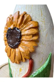 750 ml El Boyaması Cam Yağdanlık – Ayçiçeği Rölyefli | Çatlatma Efektli | Ahşap Standlı - Görsel 8