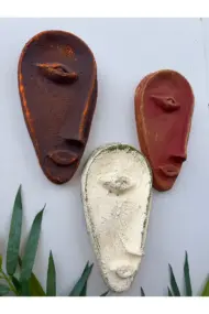 Özel Tasarım El Yapımı Heykel Soyut Yarım Ay Yüz Maske 3'lü Set, Duvar Dekor, Ev-ofis dekor - Görsel 4