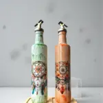 500 ml El Boyaması Cam Yağdanlık Seti – Dreamcatcher (Rüya Kovucu) Desenli | Ahşap Standlı