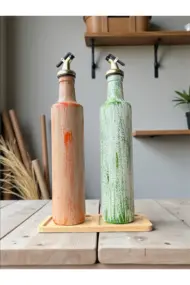 500 ml El Boyaması Cam Yağdanlık Seti – Dreamcatcher (Rüya Kovucu) Desenli | Ahşap Standlı - Görsel 8