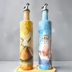 750 ml El Boyaması Cam Yağdanlık Seti – İstanbul Serisi | Mevlana & Galata Kulesi | Ahşap Standlı