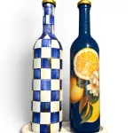 750 ML Yeni Mavi Limon ve Dama Desenli 2’li Cam Yağdanlık Seti – Gold Başlıklı Taş Sunum Standlı Dekoratif Tarz