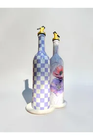 750 ml Lila çiçek ve Lila Dama Desenli 2’li Dekoratif Cam Yağdanlık Seti – gold başlık ve taş Sunum Standlı - Görsel 4