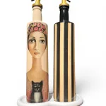 750 ml Cam Yağdanlık Sirkelik 2 li Set – pudra ve siyah çizgili Dekoratif Zeytinyağı Şişesi – Modern Mutfak Aksesuarı