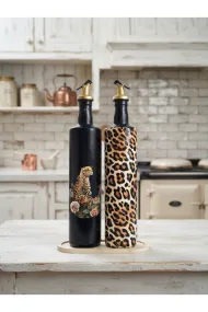 Büyük boy 2'li set Cam Yağdanlık Sirkelik Seti 750 ml - Leopar Desenli Dekoratif Mutfak Seti - Görsel 2
