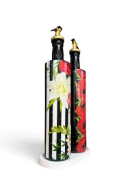 750 ml Büyük Boy Cam Yağdanlık Sirkelik 2 li Set – Siyah Beyaz çizgili ve Çiçekli Dekoratif Zeytinyağı Şişesi – Modern Mutfak Aksesuarı - Görsel 4