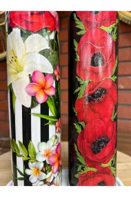750 ml Büyük Boy Cam Yağdanlık Sirkelik 2 li Set – Siyah Beyaz çizgili ve Çiçekli Dekoratif Zeytinyağı Şişesi – Modern Mutfak Aksesuarı - Görsel 6