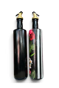 750 ml Büyük Boy Cam Yağdanlık Sirkelik 2 li Set – Siyah Beyaz çizgili ve Çiçekli Dekoratif Zeytinyağı Şişesi – Modern Mutfak Aksesuarı - Görsel 7