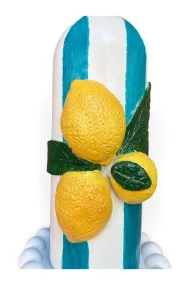 500 ml Akdeniz Mutfağı Dekoratif Limon Kabartmalı Mavi Çizgli El Yapımı Cam Yağdanlık - Gold Başlıklı - Görsel 4