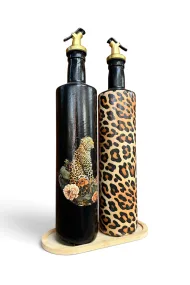 Büyük boy 2'li set Cam Yağdanlık Sirkelik Seti 750 ml - Leopar Desenli Dekoratif Mutfak Seti - Görsel 3
