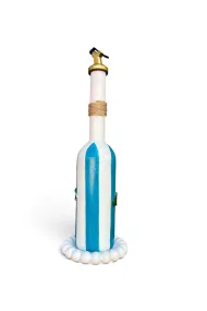 500 ml Akdeniz Mutfağı Dekoratif Limon Kabartmalı Mavi Çizgli El Yapımı Cam Yağdanlık - Gold Başlıklı - Görsel 7