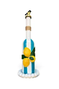 500 ml Akdeniz Mutfağı Dekoratif Limon Kabartmalı Mavi Çizgli El Yapımı Cam Yağdanlık - Gold Başlıklı - Görsel 8