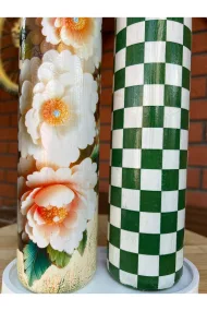 Büyük boy 2'li set Cam Yağdanlık Sirkelik Seti 750 ml - El Yapımı Beyaz Çiçek Ve Yeşil Damalı Desenli Set - Görsel 6
