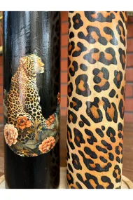 Büyük boy 2'li set Cam Yağdanlık Sirkelik Seti 750 ml - Leopar Desenli Dekoratif Mutfak Seti - Görsel 5