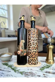 Büyük boy 2'li set Cam Yağdanlık Sirkelik Seti 750 ml - Leopar Desenli Dekoratif Mutfak Seti - Görsel 6