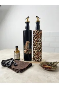 Büyük boy 2'li set Cam Yağdanlık Sirkelik Seti 750 ml - Leopar Desenli Dekoratif Mutfak Seti - Görsel 7