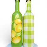 750 ml El Boyaması Yeşil Limon Desenli Cam Zeytinyağı & Sirkelik Şişe Seti – Mutfak Aksesuarı