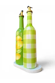 750 ml El Boyaması Yeşil Limon Desenli Cam Zeytinyağı & Sirkelik Şişe Seti – Mutfak Aksesuarı - Görsel 4