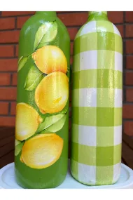 750 ml El Boyaması Yeşil Limon Desenli Cam Zeytinyağı & Sirkelik Şişe Seti – Mutfak Aksesuarı - Görsel 5