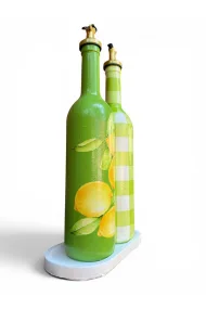 750 ml El Boyaması Yeşil Limon Desenli Cam Zeytinyağı & Sirkelik Şişe Seti – Mutfak Aksesuarı - Görsel 6