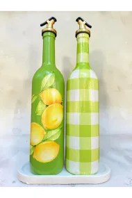 750 ml El Boyaması Yeşil Limon Desenli Cam Zeytinyağı & Sirkelik Şişe Seti – Mutfak Aksesuarı - Görsel 8