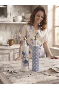 750 ml Büyük Boy Cam Yağdanlık Sirkelik 2 li Set – Çiçek ve Mavi beyaz puantiyeli Dekoratif Zeytinyağı Şişesi – Modern Mutfak Aksesuarı - Görsel 2
