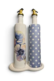 750 ml Büyük Boy Cam Yağdanlık Sirkelik 2 li Set – Çiçek ve Mavi beyaz puantiyeli Dekoratif Zeytinyağı Şişesi – Modern Mutfak Aksesuarı - Görsel 8