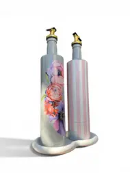 750 ml Büyük Boy El Yapımı Cam Yağdanlık Sirkelik 2'li Set – Çiçek Desenli ve Çizgili Dekoratif Zeytinyağı Şişesi – Modern Mutfak Aksesuarı - Görsel 24