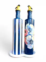 750 ml Büyük Boy El Yapımı Cam Yağdanlık Sirkelik 2'li Set – Çiçek Desenli ve Çizgili Dekoratif Zeytinyağı Şişesi – Modern Mutfak Aksesuarı - Görsel 14