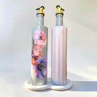 750 ml Büyük Boy El Yapımı Cam Yağdanlık Sirkelik 2'li Set – Çiçek Desenli ve Çizgili Dekoratif Zeytinyağı Şişesi – Modern Mutfak Aksesuarı - Görsel 17