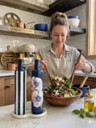 750 ml Büyük Boy El Yapımı Cam Yağdanlık Sirkelik 2'li Set – Çiçek Desenli ve Çizgili Dekoratif Zeytinyağı Şişesi – Modern Mutfak Aksesuarı - Görsel 28