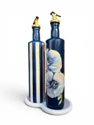750 ml Büyük Boy El Yapımı Cam Yağdanlık Sirkelik 2'li Set – Çiçek Desenli ve Çizgili Dekoratif Zeytinyağı Şişesi – Modern Mutfak Aksesuarı - Görsel 11