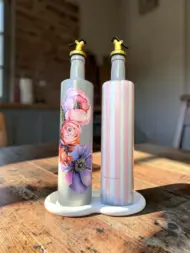 750 ml Büyük Boy El Yapımı Cam Yağdanlık Sirkelik 2'li Set – Çiçek Desenli ve Çizgili Dekoratif Zeytinyağı Şişesi – Modern Mutfak Aksesuarı - Görsel 22