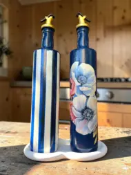 750 ml Büyük Boy El Yapımı Cam Yağdanlık Sirkelik 2'li Set – Çiçek Desenli ve Çizgili Dekoratif Zeytinyağı Şişesi – Modern Mutfak Aksesuarı - Görsel 26